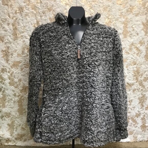 Ladies' Soft Sherpa (Faux Shearling) Pullover Gray - Picture 1 of 7